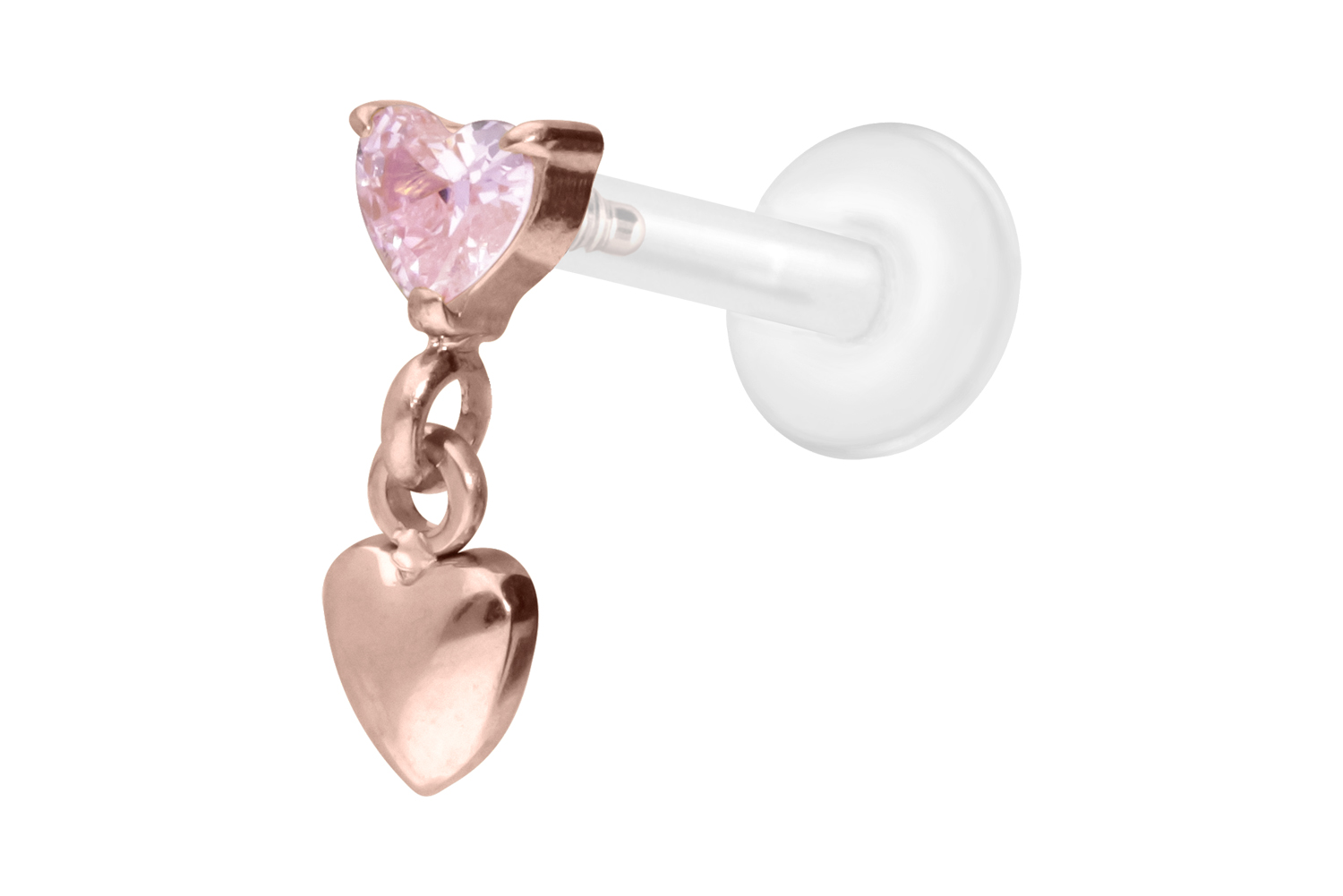 PTFE Labret Piercing mit Innengewinde + Titan-Aufsatz 2 HERZEN